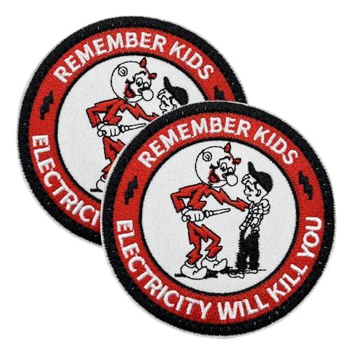 Tavashome 2 x Aufnäher mit Aufschrift "Remember Kids Electricity Will Kill You", lustiger taktischer Moralaufnäher, 8 cm, Klettverschluss, für Rucksack, Mützen, Westen, Militäruniformen, Jeans, 2 von Tavashome