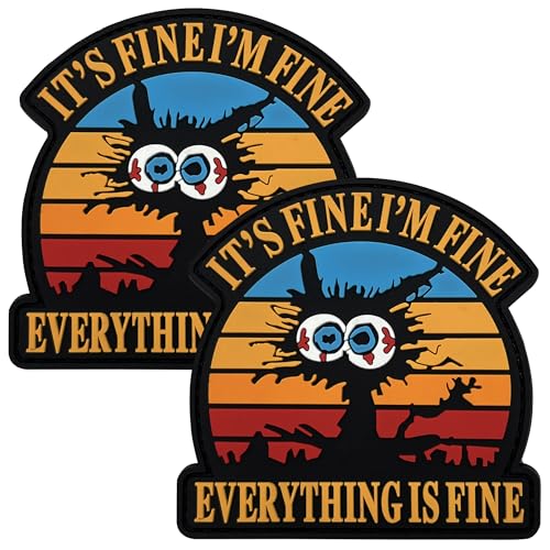 Tavashome Bundle 2 Stück It's Fine I'm Fine Everything is Fine 3D PVC Rubber Hook Loop Patches, Funny Fine Cat Kitten Humor DIY Patch, 7,5 cm x 7,5 cm Größe, taktischer Moral-Abzeichen, Aufkleber von Tavashome