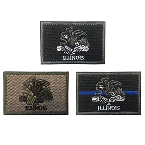 Tavashome Bundle 3pcs USA Land of Lincoln Prairie State Illinois State IL Flag Hook Loop Tactical Aufnäher Patches 7,6 x 5,1 cm von Tavashome