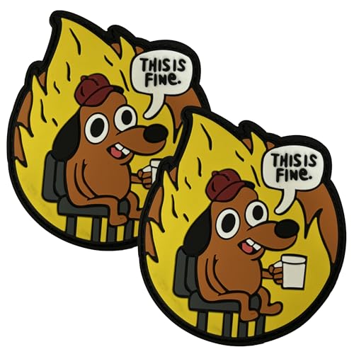 Tavashome This is Fine Dog Everything is Fine Cat Tactical Patches, Hook Loop Fastener Morale Humor Patch (2 Stück PVC Hund) von Tavashome