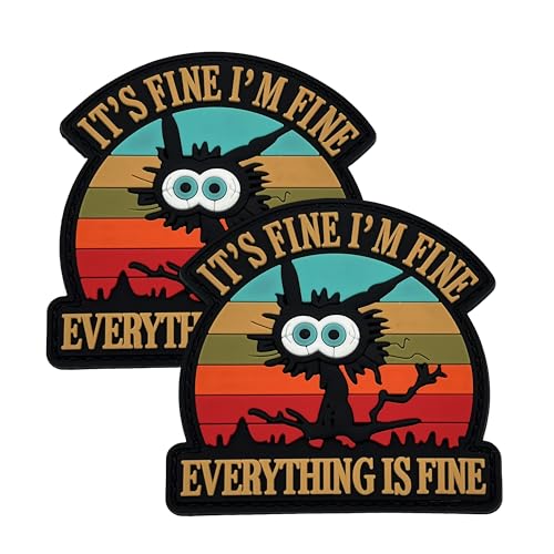 Tavashome This is Fine Dog Everything is Fine Cat Tactical Patches, Hook Loop Fastener Morale Humor Patch (2 Stück PVC Katze) von Tavashome