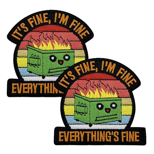 Tavashome This is Fine Dog Everything is Fine Cat Tactical Patches, Hook Loop Fastener Morale Humor Patch (2 pcs Dumpster Fire) von Tavashome