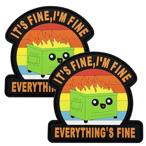 Tavashome This is Fine Dog Everything is Fine Cat Tactical Patches, Hook Loop Fastener Morale Humor Patch (2 pcs PVC Dumpster Fire) von Tavashome