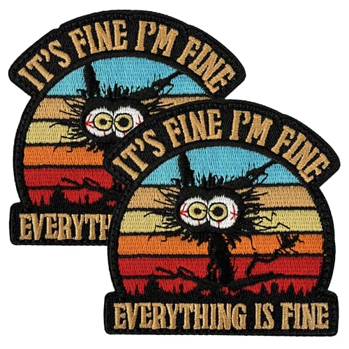 Tavashome This is Fine Dog Everything is Fine Cat Tactical Patches, Hook Loop Fastener Morale Humor Patch (2 x Emboridery Cat) von Tavashome