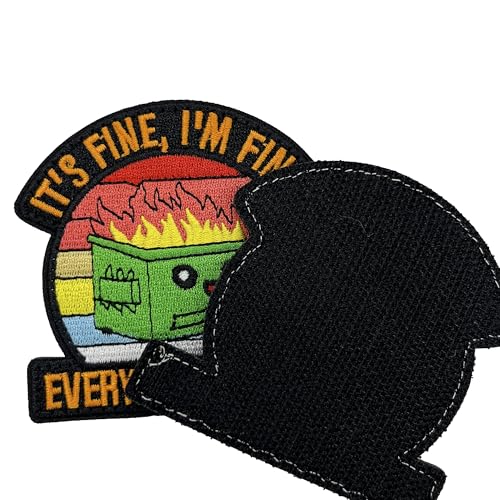 Tavashome This is Fine Dog Everything is Fine Cat Tactical Patches, Hook Loop Fastener Morale Humor Patch (Dumpster Fire Sticky) von Tavashome