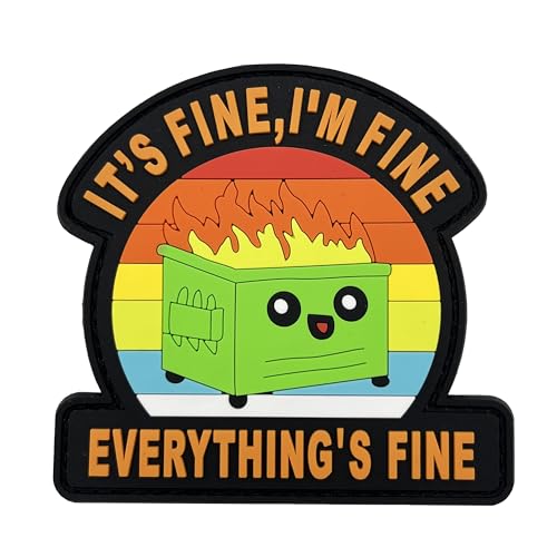 Tavashome This is Fine Dog Everything is Fine Cat Tactical Patches, Hook Loop Fastener Morale Humor Patch (PVC Dumpster Fire) von Tavashome