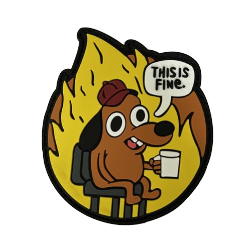 Tavashome This is Fine Dog Everything is Fine Cat Tactical Patches, Hook Loop Fastener Morale Humor Patch (This is Fine Dog PVC Rubber) von Tavashome