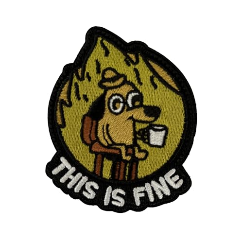 Tavashome This is Fine Dog Everything is Fine Cat Tactical Patches, Hook Loop Fastener Morale Humor Patch (This is Fine Dog Sticky) von Tavashome