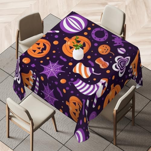 Quadratische Tischdecke mit Halloween-Kürbis-Süßigkeiten-Motiv, 91,4 x 91,4 cm, waschbar, Polyester-Tischdecke für quadratische oder runde Tische, wasserdicht, knitterfrei, schmutzabweisend, von Tavisto