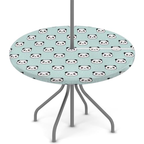 Runde Tischdecke mit Cartoon-Panda-Druck, mit Regenschirmloch, Reißverschluss, abwischbar, elastisch, wasserdicht, passend für runde Tische von 91,4 - 111,8 cm, für Terrasse, Picknick, Party, Garten von Tavisto