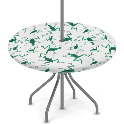 Runde Tischdecke mit langen Beinen, Frosch-Design, mit Regenschirmloch, Reißverschluss, abwischbar, elastisch, wasserdicht, passend für runde Tische von 114,3 - 142,2 cm, für Terrasse, Picknick, von Tavisto