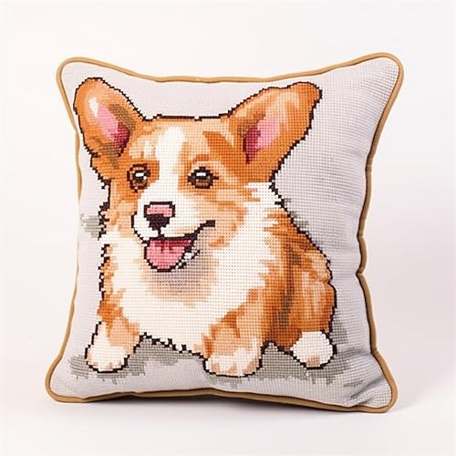 Diy Knüpfen Set Anfänger Welsh Corgi Tier Diy Wurfkissenbezug, Sofakissenbezug Mit Bedruckter Leinwand Für Anfänger Erwachsene 17x17in von Taxpy