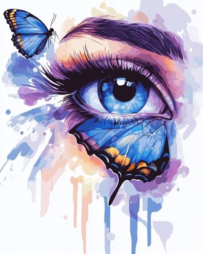 DIY Malen Nach Zahlen Set（Diy-Rahmen）Aquarell Schmetterling Und Augen Malen Nach Zahlen Für Erwachsene,Anfänger,Mal-Sets Auf Leinwand,Kreative Freizeitgestaltung Für Erwachsene,Heimdekor 50x70cm von Taxpy