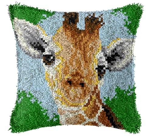 DIY knüpfkissen mit vordruck Giraffe Tier Haken Knüpfset Kissenbezug Teppich Bedrucktes Kissen Häkelgarn Stickerei Dekoration 17x17in B von Taxpy