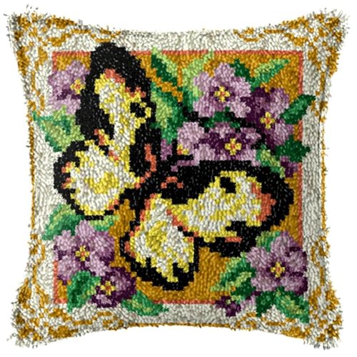 Diy Knüpfen Set Erwachsene Kissen Tiere Blumen Und Schmetterlinge Haken Verschluss Kit Kissenbezug Teppich Bedrucktes Kissen Häkelgarn Stickerei Dekoration 17X17In von Taxpy