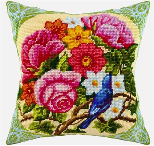 Diy Knüpfkissen Mit Vordruck Blumen, Vögel Und Tiere, Kissenbezüge, Nähsets, Diy-Häkelgarn-Sets, Sticksets 17x17in von Taxpy