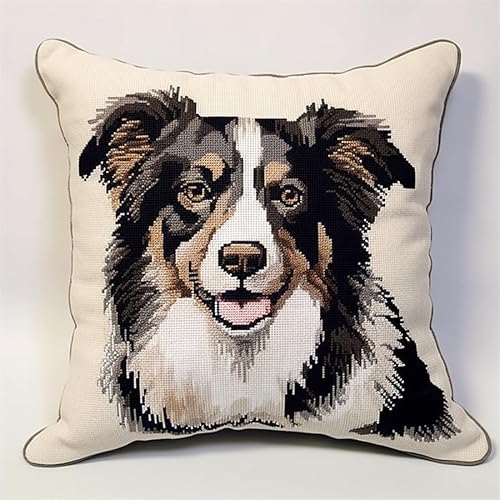 Diy Knüpfkissen Mit Vordruck Border Collie Tier Diy Wurfkissenbezug, Sofakissenbezug Mit Bedruckter Leinwand Für Anfänger Erwachsene 17x17in von Taxpy