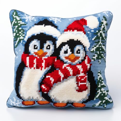 Diy Knüpfkissen Set Niedliche Pinguin Kissenbezug N?hen Herstellung Kits Tier Diy H?kelgarn Kits Stickerei Kits 17X17In B von Taxpy