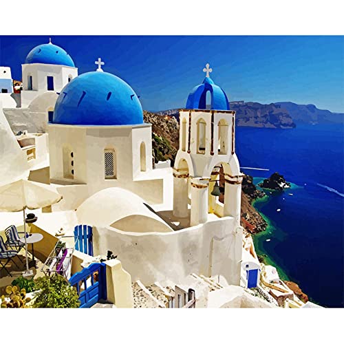 Diy Malen Nach Zahlen Santorini Landschaft Kits Malen Nach Zahlen Für Erwachsene Handgemalte Farben Hauptwanddekoration, Kein Rahmen, 40 X 50 Cm Digitales Ölgemälde Diy Gemälde Wohnzimmer Dekoration von Taxpy