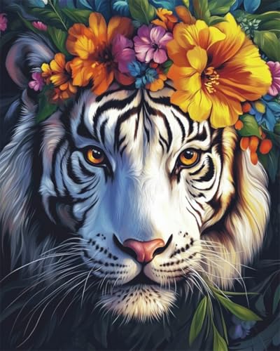 Diy Stickbilder Erwachsene Cartoon Weißer Tiger Trägt Blumen Diy-Perlenstickerei-Materialpaket, Handgefertigtes Stereoskopisches Foto, Ornament, Geschenk 40x50cm Diy Stickbilder Erwachsene Cartoon Weißer Tiger Trägt Blumen Diy-Perlenstickerei-Materialpaket, Handgefertigtes Stereoskopisches Foto, Ornament, Geschenk 40x50cm von Taxpy