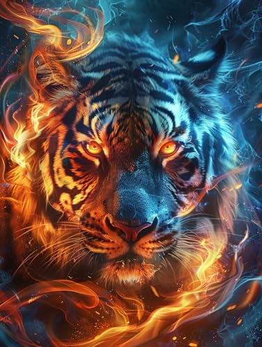 Diy Stickbilder Erwachsene Fantasy Tiger Perlenstickerei-Sets Wasser- Und Feuertiere Perlen-Kreuzstich-Stickerei-Set Aus Rocailles-Perlen Nadelspitze Handarbeit Kunst 50x70cm von Taxpy