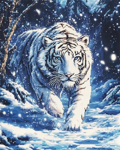 Diy Stickbilder Erwachsene Fantasy White Tiger Perlenstickerei-Sets Anime Tiere Diy Perlenstickerei-Sets Perlenset Basteln Perlenstickerei-Set Home Decor 50x70cm von Taxpy