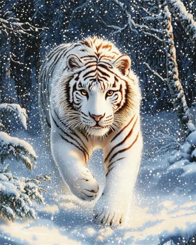 Diy Sticken Set Fantasy White Tiger Perlenstickerei-Set,Anime-Tiere,Diy Perlenstickerei,Gestempelte Perlen,Kreuzstich-Set,Geschenk Für Freunde 50x70cm von Taxpy