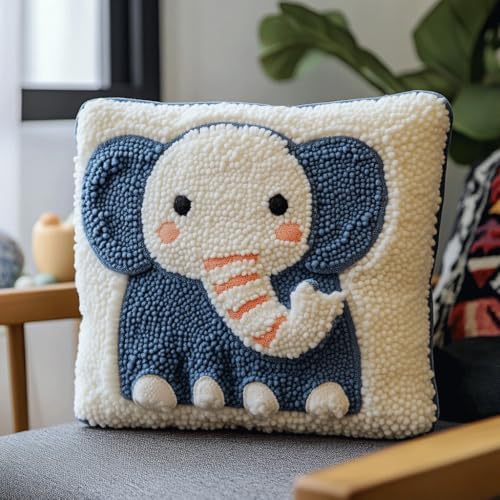 Taxpy DIY Knotting Set, Cartoon-Elefant Latch Cushion with Pre-Print Cushion Cover, Knüpfen Set Kissen Knüpfen Handarbeit Kissen Knüpfset Mit Anleitung 43x43cm von Taxpy