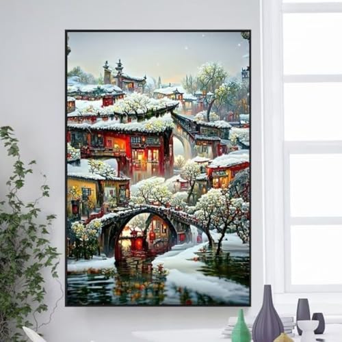 Taxpy DIY Kreuzstichset Mit Perlen Winterlandschaft Perlenstickerei-Sets Fantasy Architektur Perlen Kreuzstich Handstickerei Handarbeitsset Nadelkunst Dekor 57x86cm von Taxpy