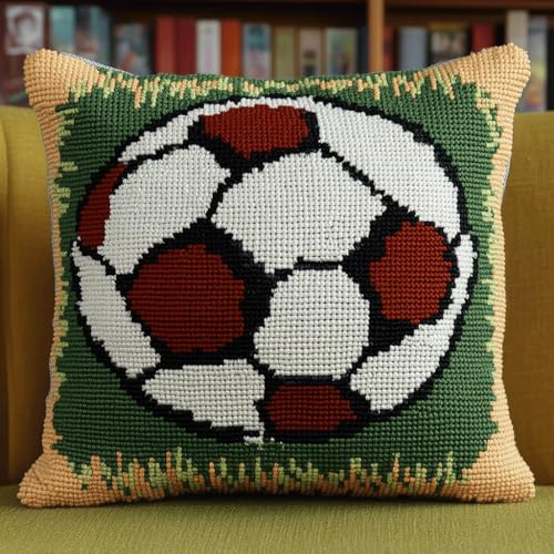 Taxpy DIY Latch Hook Set, Cartoon-Fußball Latch Hook Cushion Kit Sofa Cushion Cover, Stickerei Knüpf-Sets, Knüpfkissen Diy Set Kreuzstich Knüpfkissen 43x43cm von Taxpy