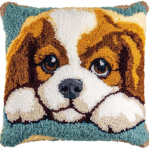 Taxpy DIY Latch Hook Set, Tier Hund Latch Hook Cushion Kit Sofa Cushion Cover, Stickerei Knüpf-Sets, Knüpfkissen Diy Set Kreuzstich Knüpfkissen 43x43cm von Taxpy