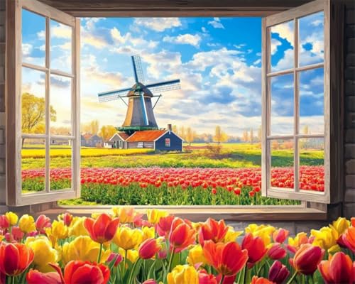 Taxpy DIY Malen-Nach-Zahlen（Diy-Rahmen） Tulpenfeldlandschaft Digitales Malen Nach Zahlen Auf Leinwand Für Anfänger,Erwachsene,Als Geschenk,Wanddekoration Für Zuhause 40x50cm von Taxpy