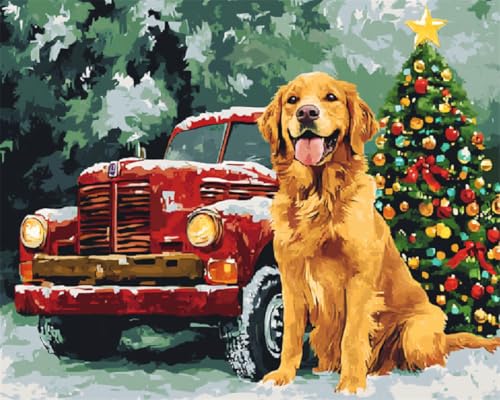 Taxpy DIY Malen-Nach-Zahlen（Kein Rahmen） Golden Retriever Hund Tier Und Auto Ölgemälde-Sets Auf Leinwand Mit Pinseln Und Acrylpigment,Für Die Heimdekoration 50x70cm von Taxpy