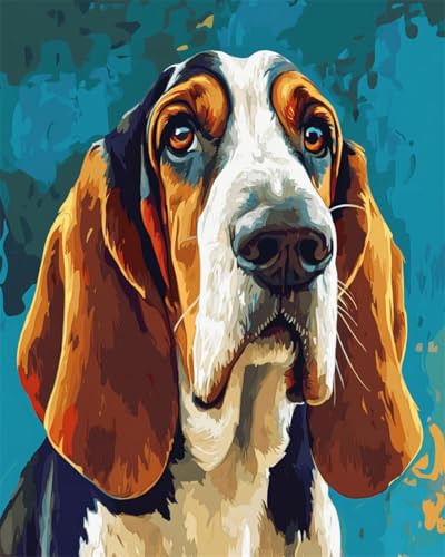 Taxpy DIY Malen Nach Zahlen Set（Diy-Rahmen） Basset Hound Hund Tier Malen Nach Zahlen Für Erwachsene,Anfänger,Ölgemälde-Set Auf Leinwand,Wanddekoration Für Zuhause Und Das Büro 50x70cm von Taxpy