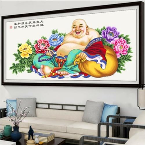 Taxpy DIY Perlenstickerei Set Bunte Blumen Perlenstickerei-Sets Buddha-Statuen Perlen Kreuzstich Perlenstickerei DIY Wandbehang 3D Perlen Set 145x70cm von Taxpy