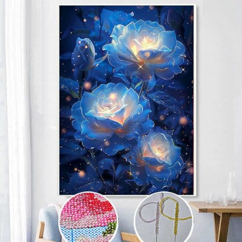 Taxpy DIY Perlenstickerei Set Fantasy Flowers Perlenstickerei-Set，Blaue Blumen，Kreuzstich-Stickerei Mit Rocailles-Perlen，Nadelspitze，Handarbeit 30x40cm von Taxpy