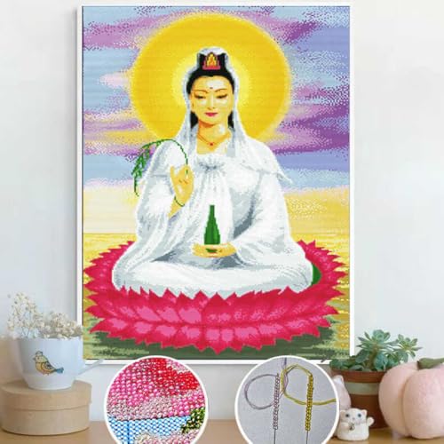 Taxpy DIY Perlenstickerei Set Porträt Von Guanyin Bodhisattva Perlenstickerei-Sets Buddha-Statuen Perlen-Kreuzstich-Handstickerei-Nadelkunst-Dekor 48x68cm von Taxpy