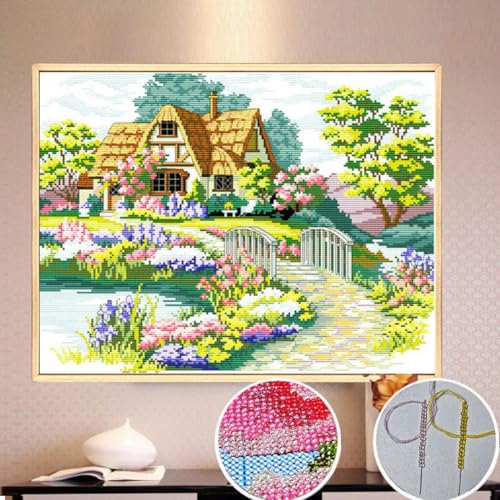 Taxpy DIY Stickbilder Erwachsene Perlenstickerei-Sets Mit Ländlicher Landschaft，Perlenstickerei，Nadelspitzen-Set，Stickwerkzeuge Für Frauen，Hobby-Kreuzstich-Sets 50x60cm von Taxpy