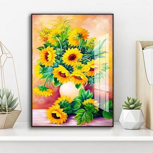 Taxpy DIY Stickbilder Erwachsene Sonnenblumen-Blumen-Perlenstickerei-Set，Fantasie-Blumen，Diy-Perlenstickerei，Gestempelte Perlen，Kreuzstich-Set，Geschenk Für Freunde 60x80cm von Taxpy