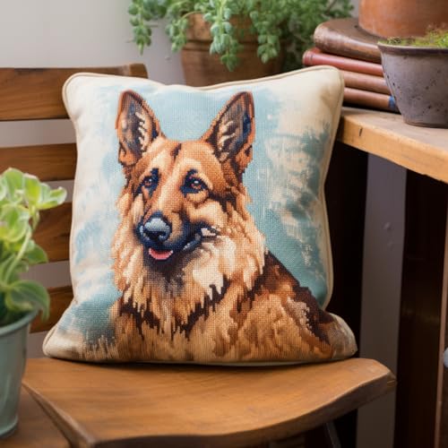 Taxpy DIY knüpfen set Deutscher Schäferhund Knüpfhaken-Set für Erwachsene，Kissen，Stickerei，Bastel-Kissenbezug，Knüpfhaken-Kissenbezug 17x17in von Taxpy