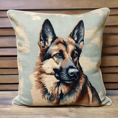 Taxpy DIY knüpfen set erwachsene Deutscher Schäferhund Knüpfset für Erwachsene，DIY-Kissenbezug-Bastelset，vorgedrucktes Muster 17x17in von Taxpy