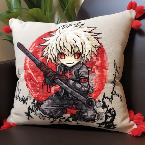 Taxpy DIY knüpfen set erwachsene kissen Anime Samurai Kissenbezug zum Selbermachen für Anfänger und Erwachsene, Geschenke für Familie, Freunde, Handarbeiten 17x17in A von Taxpy