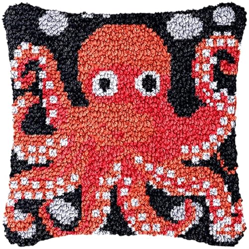 Taxpy DIY knüpfen set erwachsene kissen Cartoon-Oktopus-Knüpfkissen-Set für Anfänger, Erwachsene, Teenager, Geschenk, Stickerei, Heimdekoration 17x17in B von Taxpy