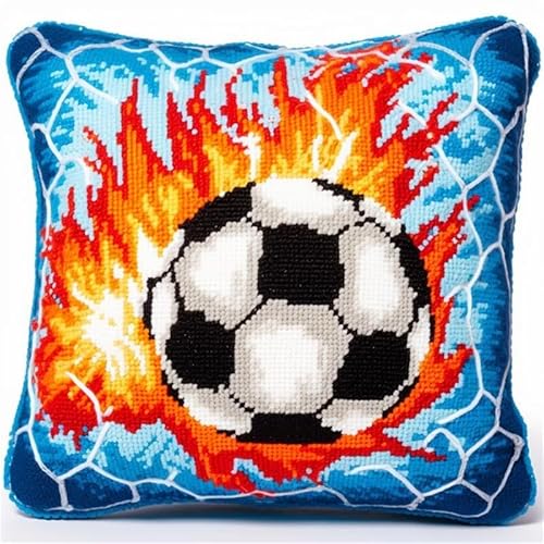 Taxpy DIY knüpfen set erwachsene kissen Flammen-Fußball-Kissenbezug, Stickset, Knüpfhaken-Set für Teenager, Erwachsene oder Anfänger 17x17in B von Taxpy