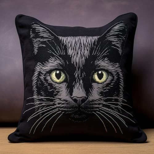 Taxpy DIY knüpfen set erwachsene kissen schwarze Katze Tier Knüpfhaken Kit DIY Häkelgarn Kits Stickerei Kits Unvollendeter Kissenbezug Kissenbezug 17x17in von Taxpy