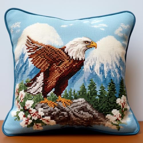 Taxpy DIY knüpfkissen mit vordruck Adler Tier und Landschaft Knüpfhaken-Set，Kissenbezüge/Kissenbezug-Herstellungssets，Bastel-Stickset 17x17in von Taxpy