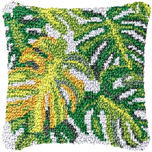 Taxpy DIY knüpfkissen set Grüne Monstera-Blätter Knüpfkissen-Set für Anfänger, Erwachsene, Teenager, Geschenk, Stickerei, Heimdekoration 17x17in B von Taxpy