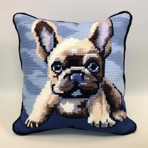 Taxpy Diy Knüpfen Set Anf?nger Bulldogge Verschluss Haken Kissen Kit Anf?nger Erwachsene Kinder Geschenk Tier Stickerei Home Dekoration 17X17In B von Taxpy