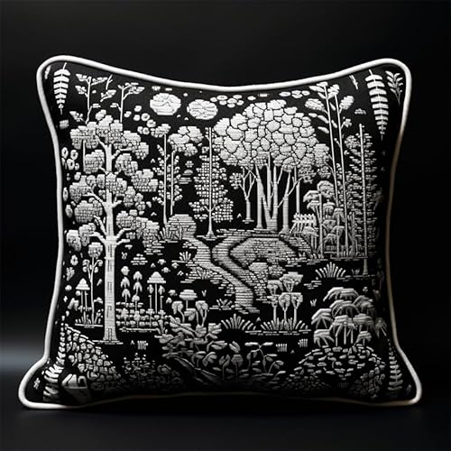 Taxpy Diy Knüpfen Set Anfänger Schwarz-Weiß-Wald Knüpfkissen-Set Für Anfänger, Erwachsene, Teenager, Geschenk, Stickerei, Heimdekoration 17x17in von Taxpy