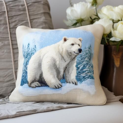 Taxpy Diy Knüpfen Set Erwachsene Kissen Eisbär Tier Knüpfkissen Kit Anfänger Erwachsene Teenager Geschenk Stickerei Heimdekoration 17x17in von Taxpy